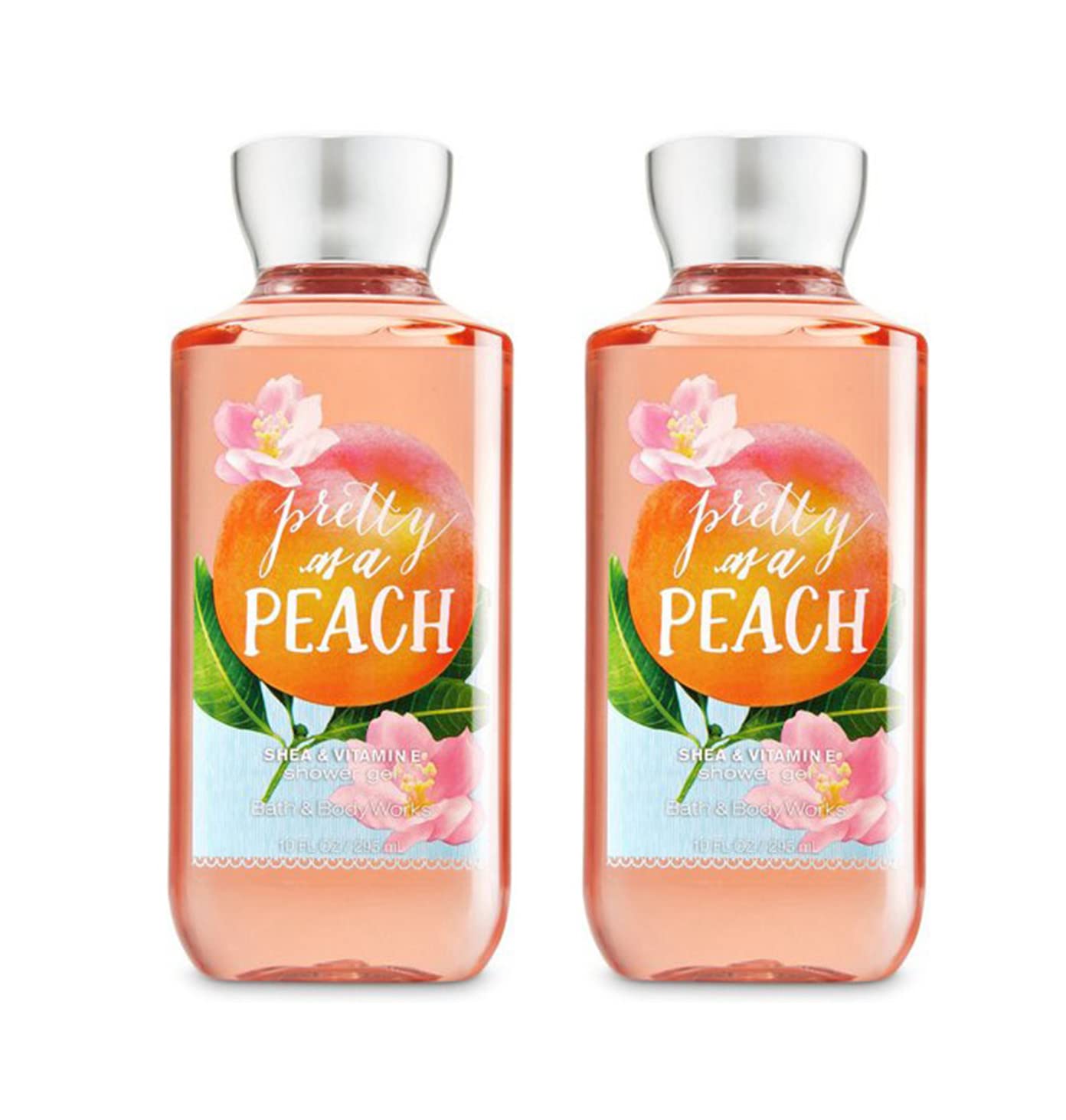 Bath & Body Works Pretty As Peach shower gel gift set, two 10 oz bottles for daily cleansing.