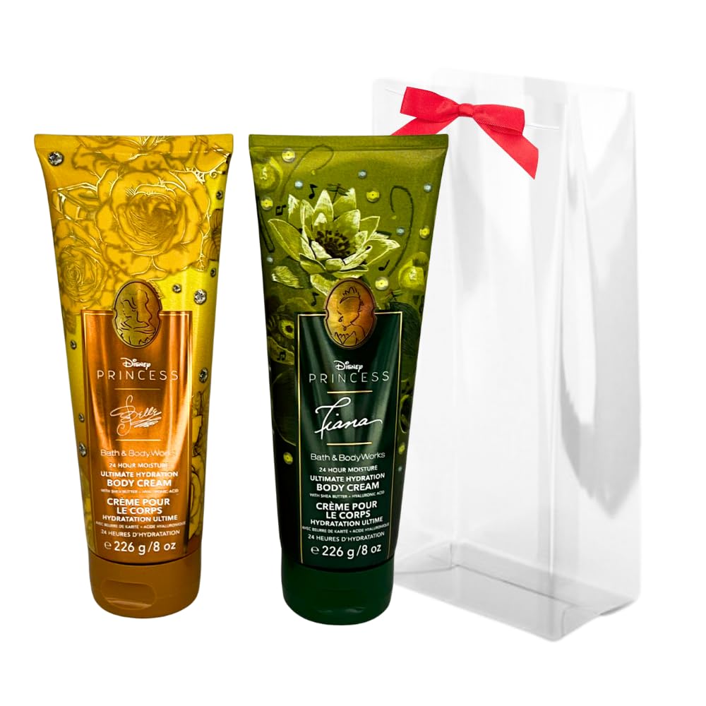 Bath & Body Works Princess Belle & Tiana gift set packaging with red bow for gifting.