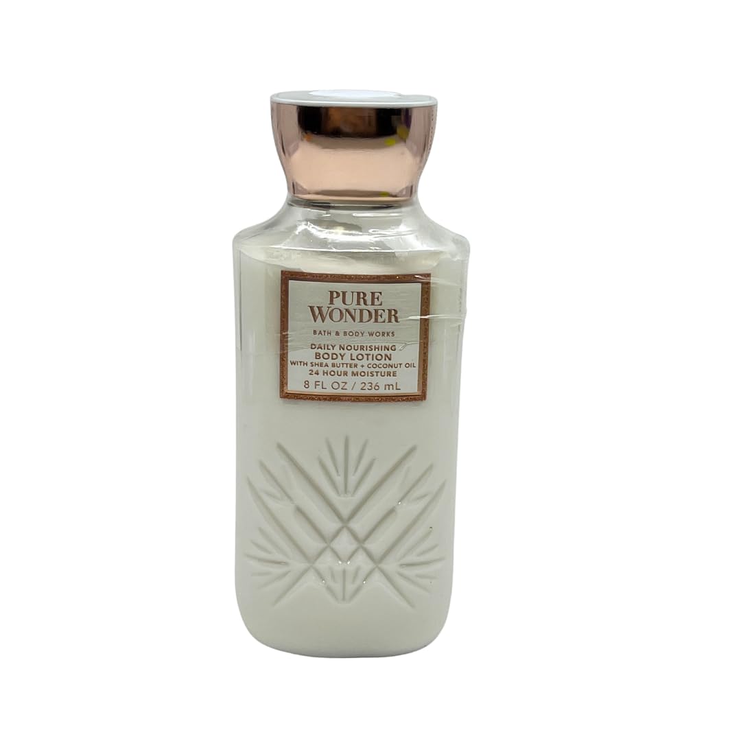 Bath and Body Works Pure Wonder scent notes iced rose jasmine amber on packaging.