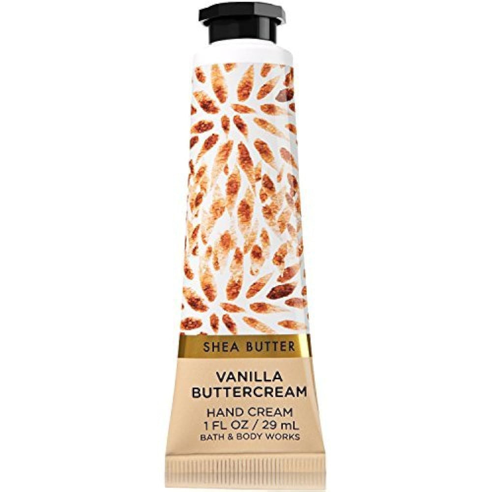 Bath & Body Works Shea Butter Hand Cream Vanilla Buttercream 1oz bottle nourishes and softens hands.