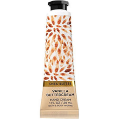 Bath & Body Works Shea Butter Hand Cream Vanilla Buttercream 1oz bottle nourishes and softens hands.