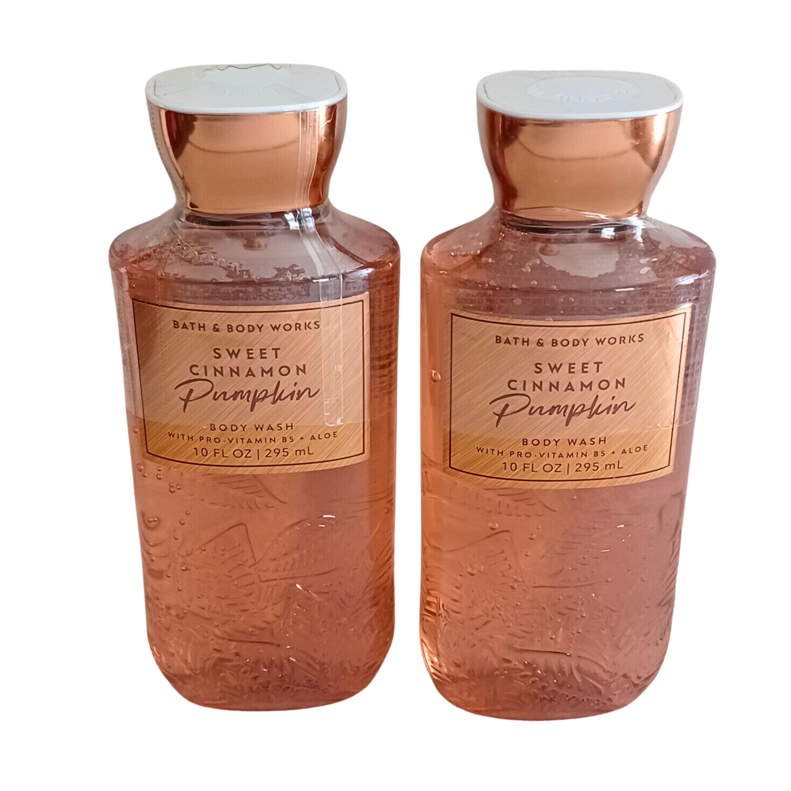 Bath & Body Works Shea + Vitamin E Shower Gel bottle with Sweet Cinnamon Pumpkin for hydrating cleansing