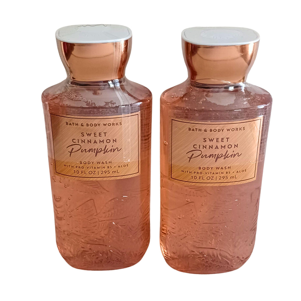 Bath & Body Works Shea + Vitamin E Shower Gel bottle with Sweet Cinnamon Pumpkin for hydrating cleansing