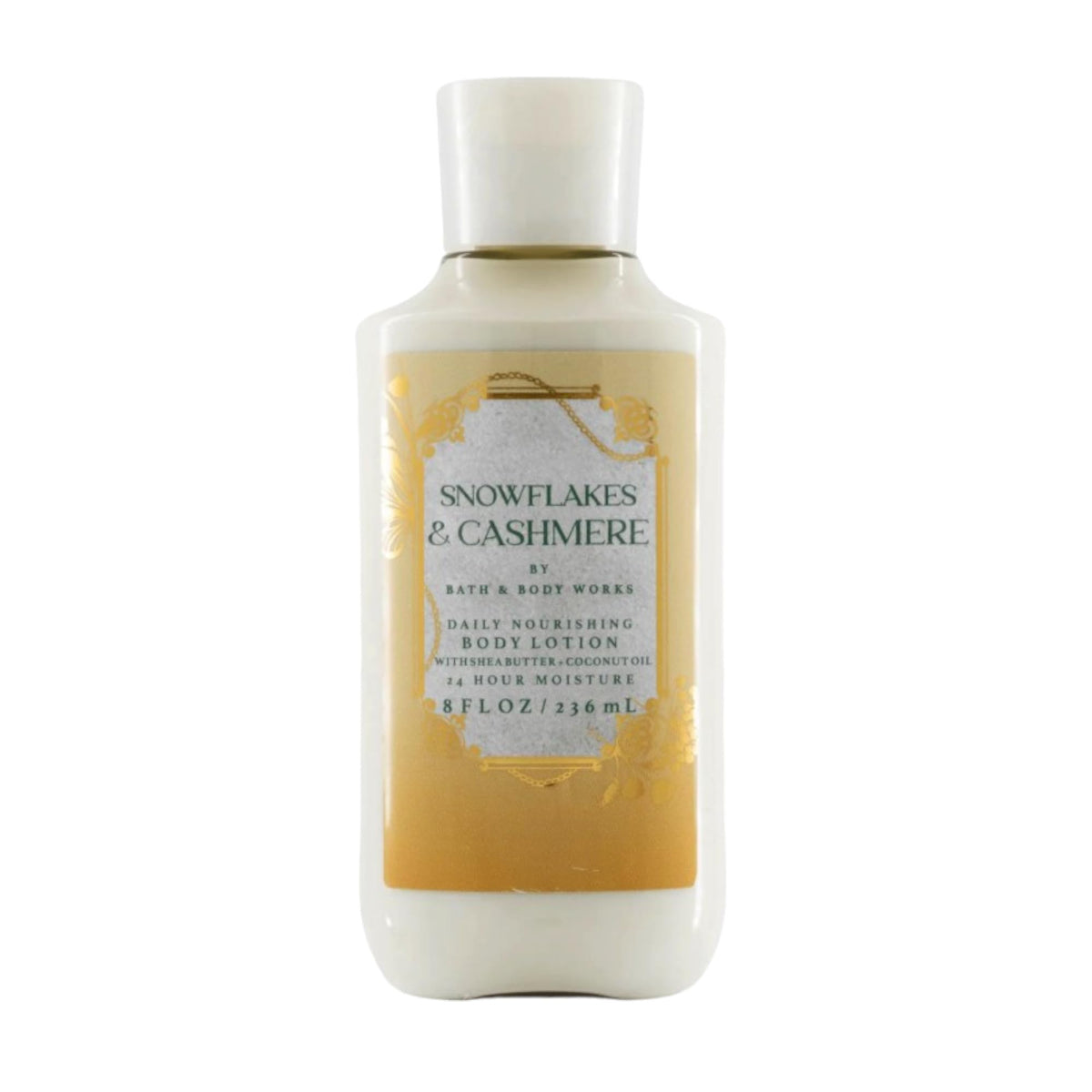 Bath & Body Works Snowflakes And Cashmere bottle delivering 16 hours of moisture for soft skin
