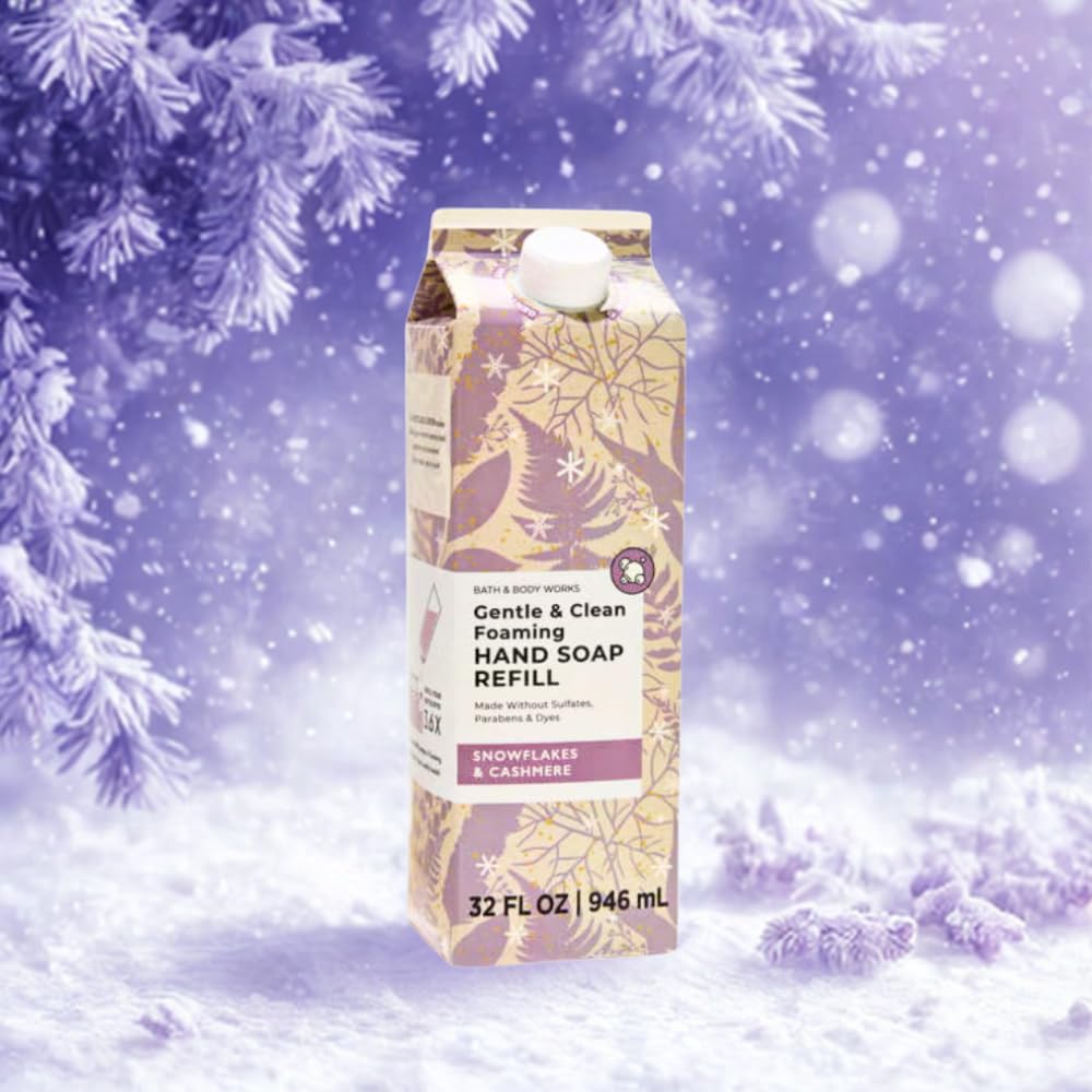 Bath and Body Works Snowflakes and Cashmere refill packaging close-up for convenience
