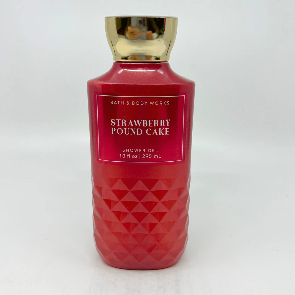 Bath & Body Works Strawberry Pound Cake body cream jar, rich hydration with vitamin E and aloe.
