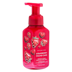 Bath & Body Works Strawberry Pound Cake foaming hand soap bottle pour for soft hands and inviting scent.