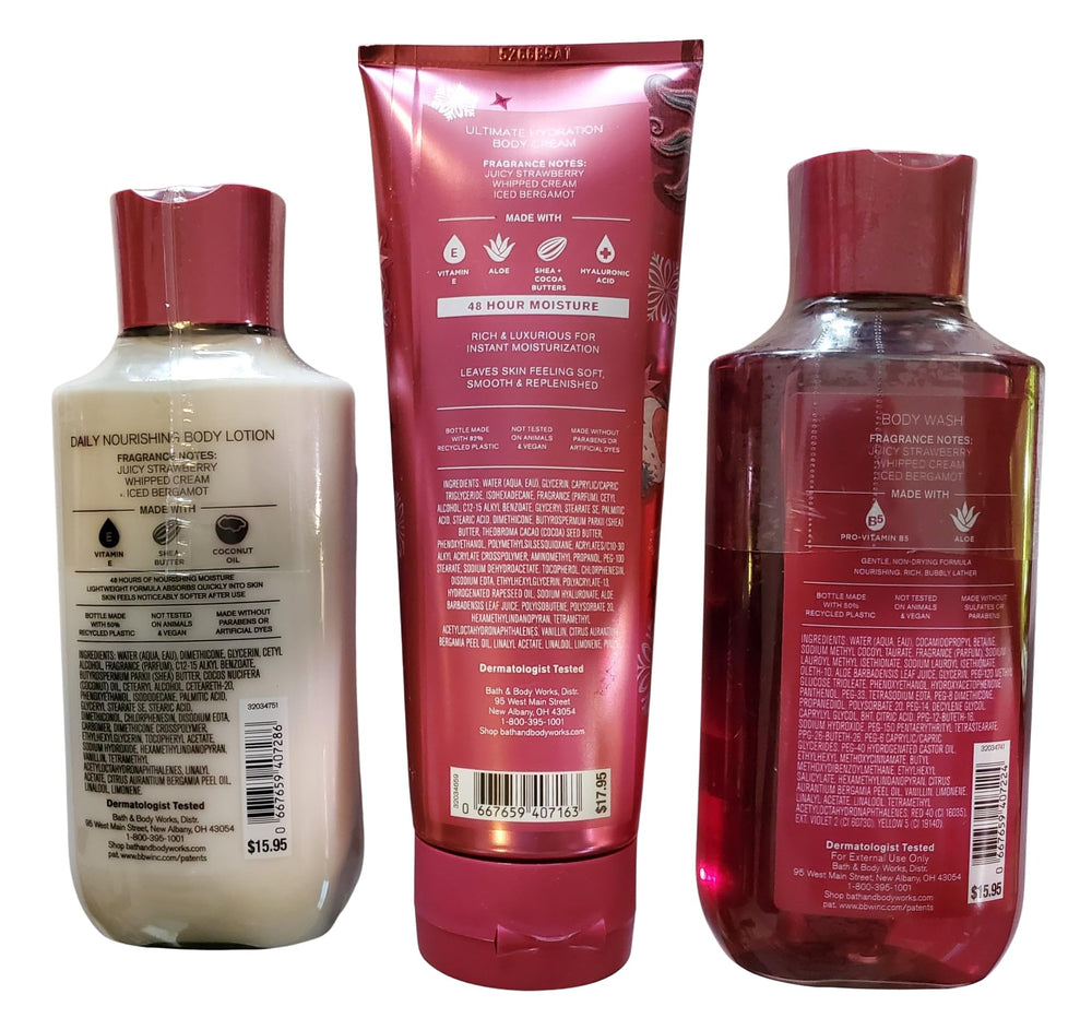 Bath & Body Works Strawberry Snowflakes Lotion bottle; silky hydration for daily moisture.