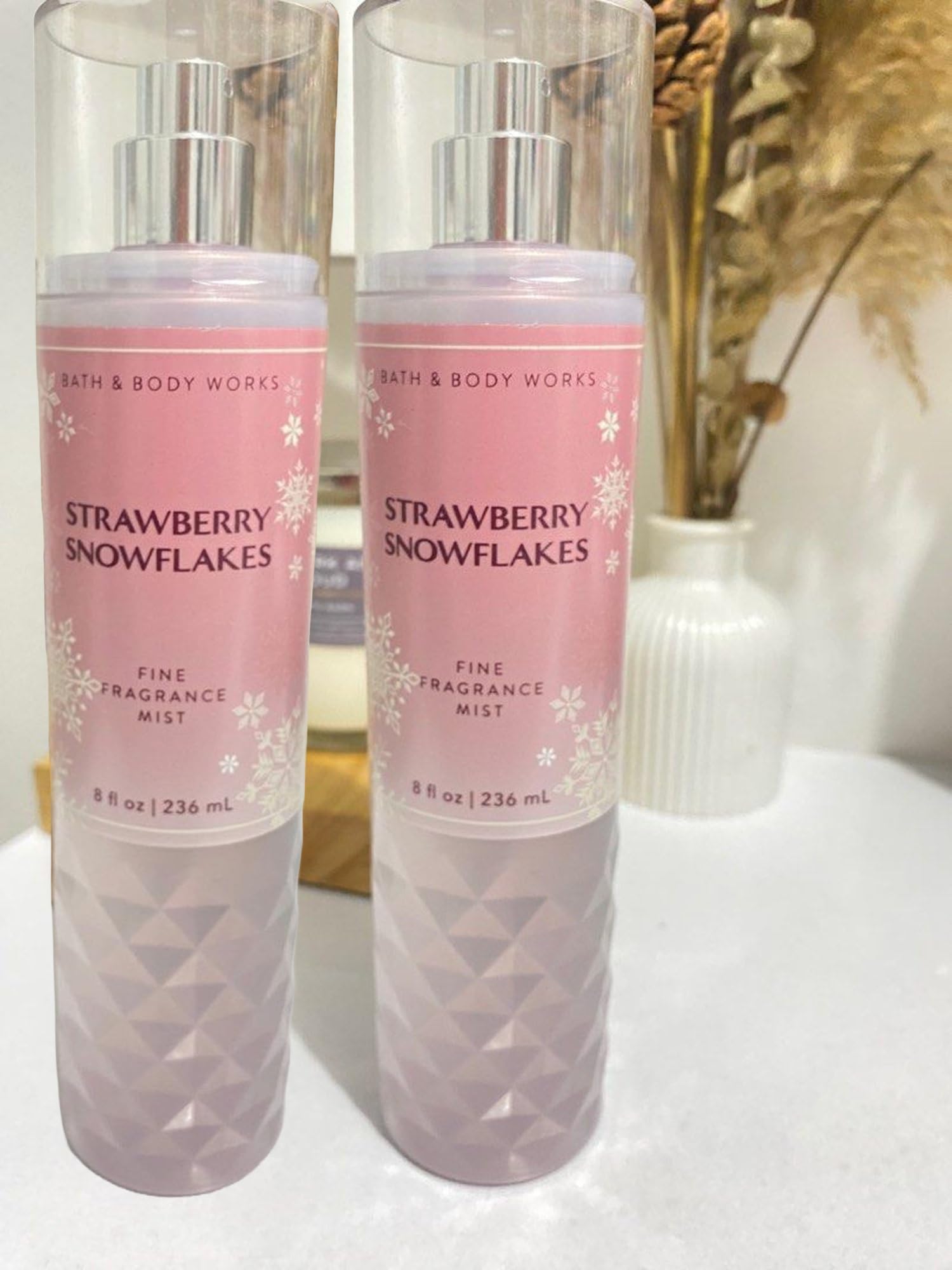 Bath & Body Works Strawberry Snowflakes mist 8 oz with two bottles shown for sharing.