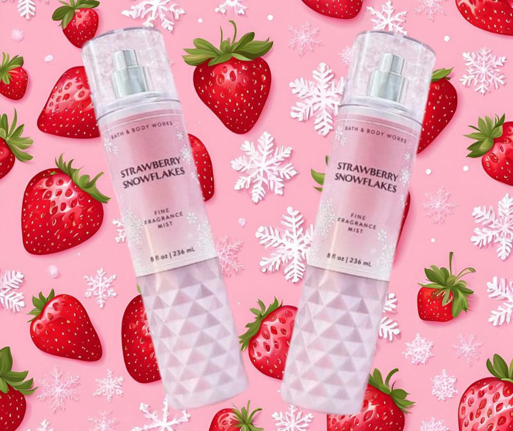 Bottle spray action preview for quick refresh with Strawberry Snowflakes mist.
