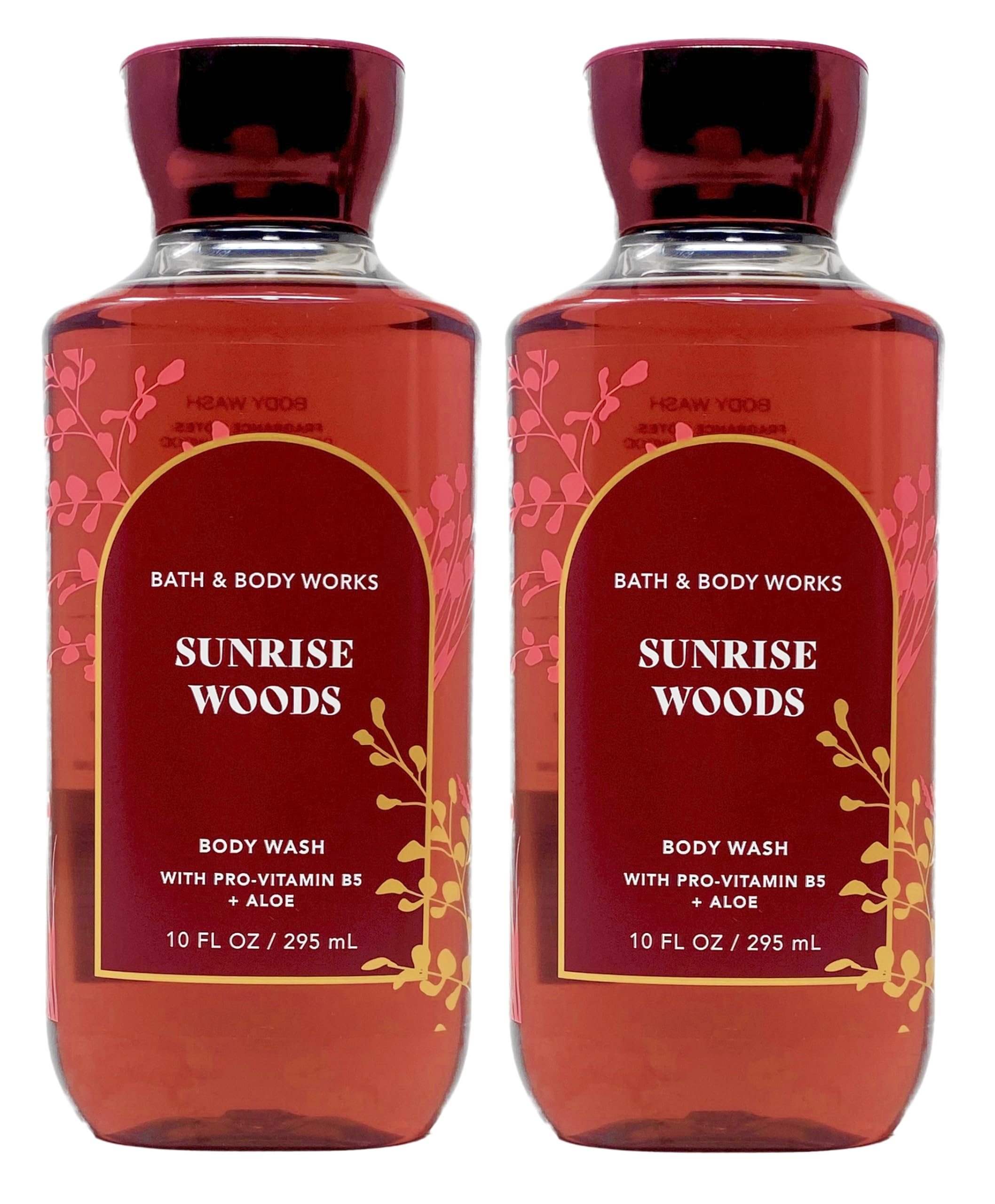 Bath and Body Works Sunrise Woods 2-pack shower gel bottles with creamy sandalwood note and berries