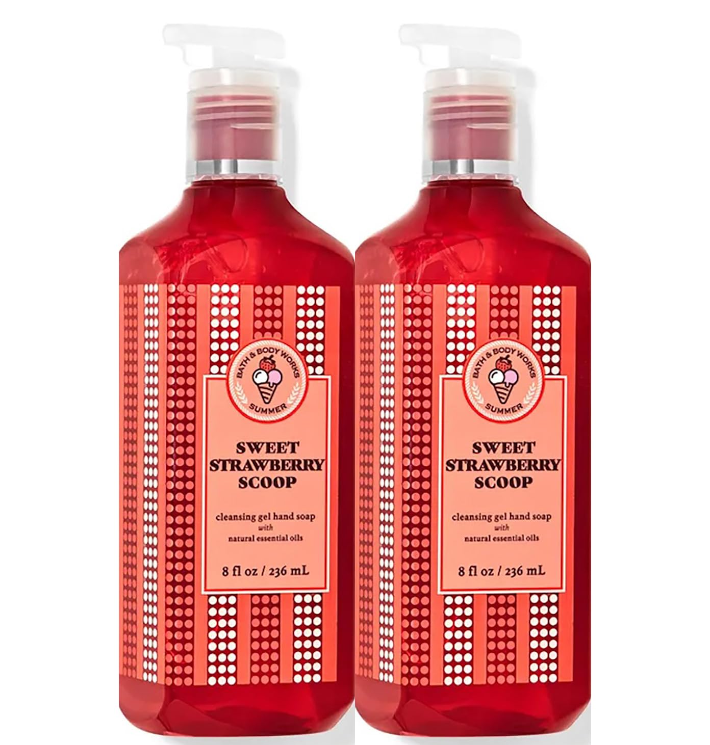 Bath & Body Works Sweet Strawberry Scoop hand soap bottle releasing creamy lather for daily cleansing.
