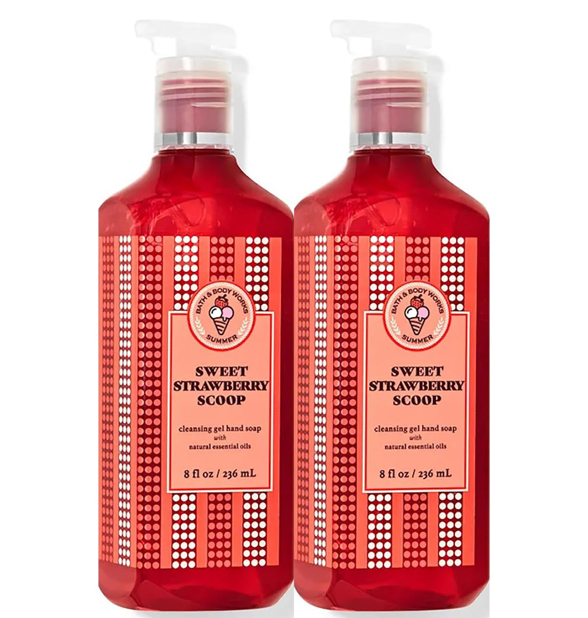 Bath & Body Works Sweet Strawberry Scoop hand soap bottle releasing creamy lather for daily cleansing.
