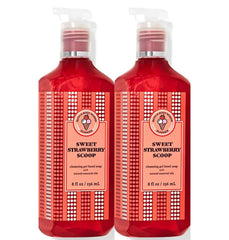 Bath & Body Works Sweet Strawberry Scoop hand soap bottle releasing creamy lather for daily cleansing.
