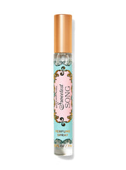 Bath and Body Works Sweetest Song mini perfume spray on vanity, offering a lasting fragrance.