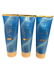 Bath and Body Works True Blue Spa Lay It On Thick 3-pack box shows rich cream for hydration.