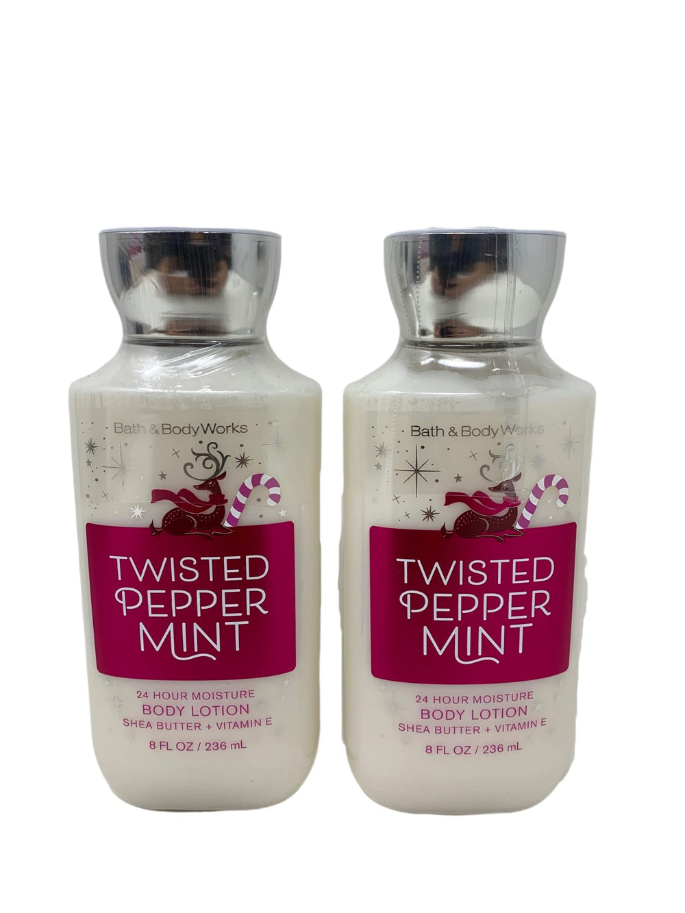 Bath and Body Works Twisted Peppermint 2-pack lotion bottle for daily hydration and seasonal scent.