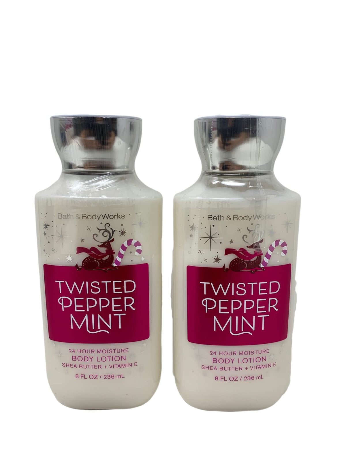 Bath and Body Works Twisted Peppermint 2-pack lotion bottle for daily hydration and seasonal scent.
