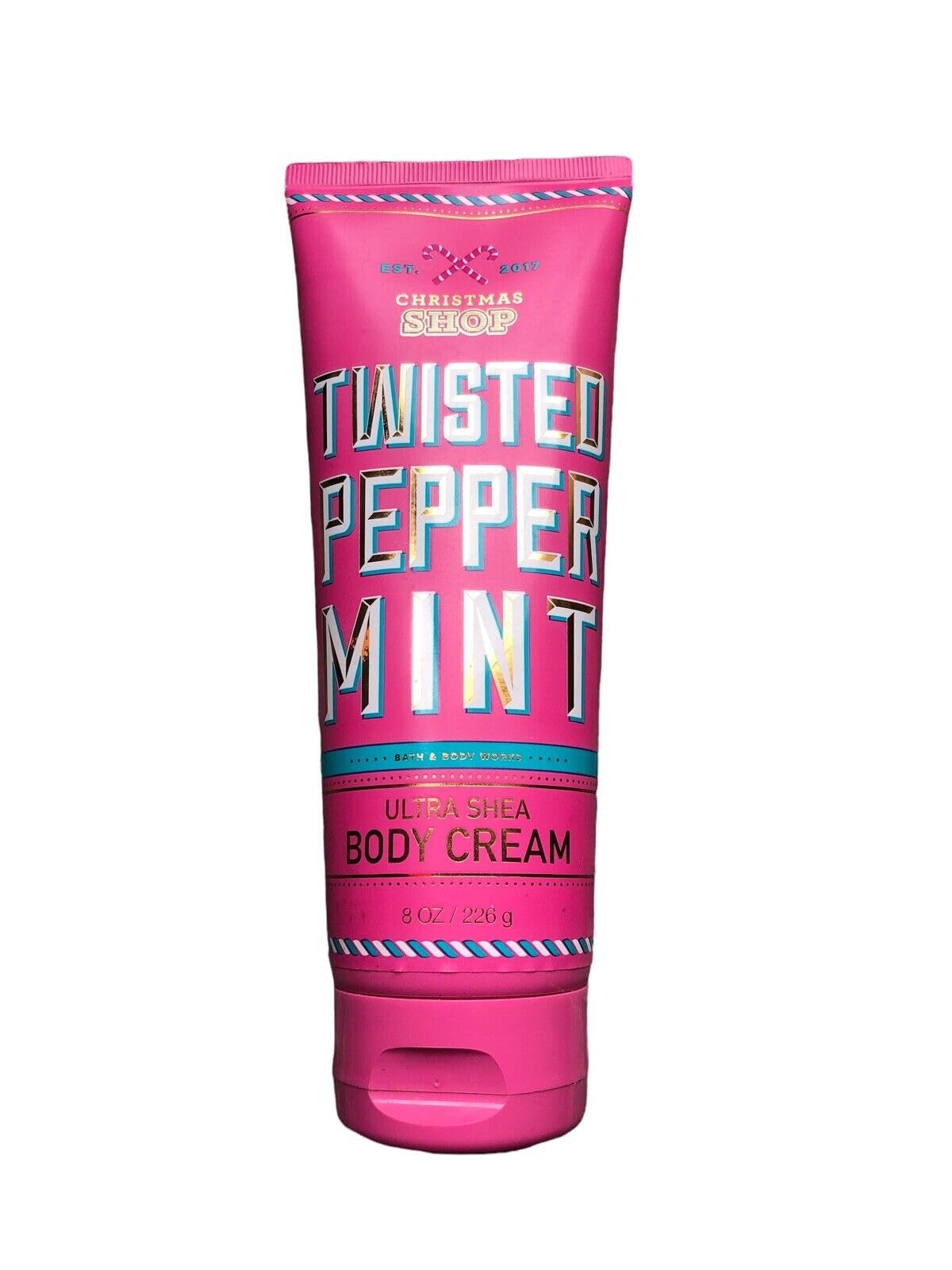 Bath and Body Works Twisted Peppermint 8 oz tube application on skin for instant hydration.