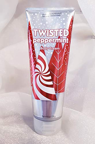 Bath and Body Works Twisted Peppermint 8 oz tube closeup label highlighting premium scent.