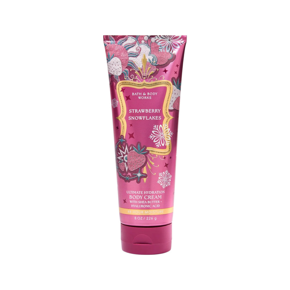 Bath and Body Works Ultimate Hydration Body Cream Gift Set Strawberry Snowflakes on display for daily moisture