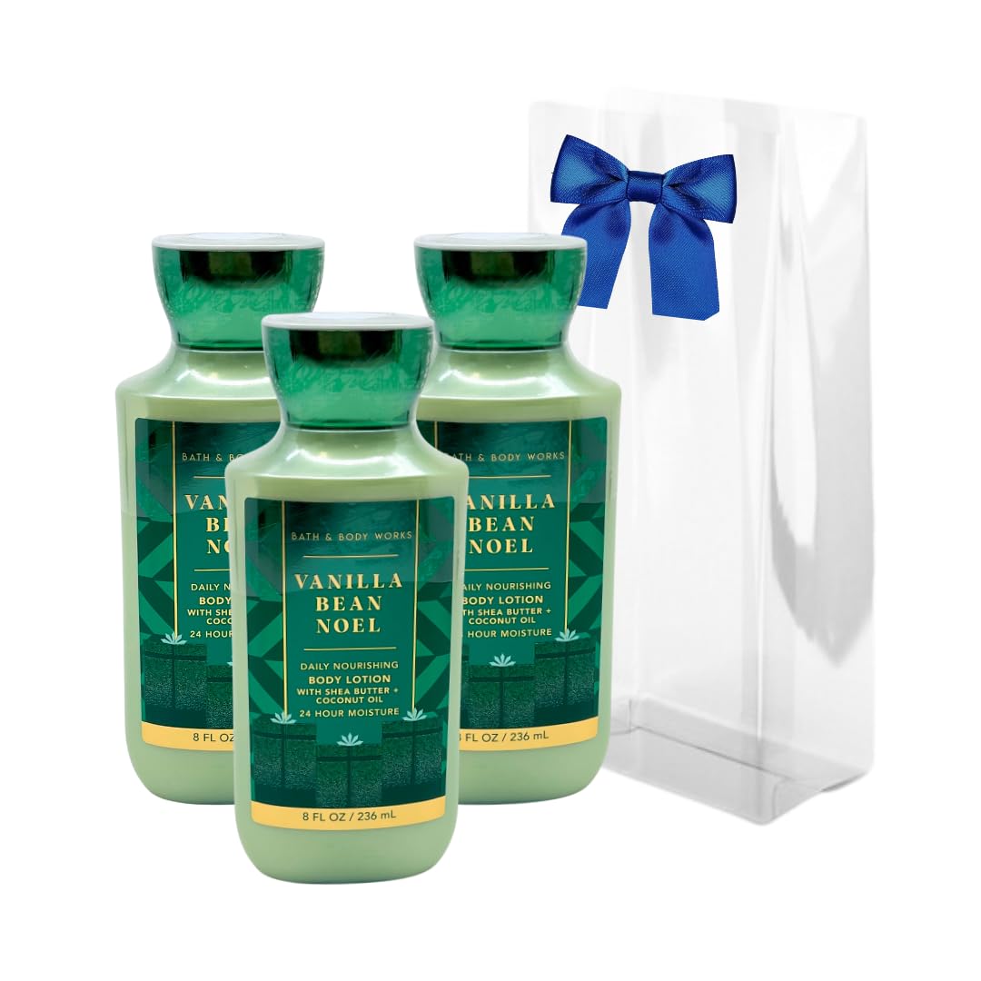 Bath & Body Works Vanilla Bean Noel lotion trio 8 oz bottles for lasting moisture.