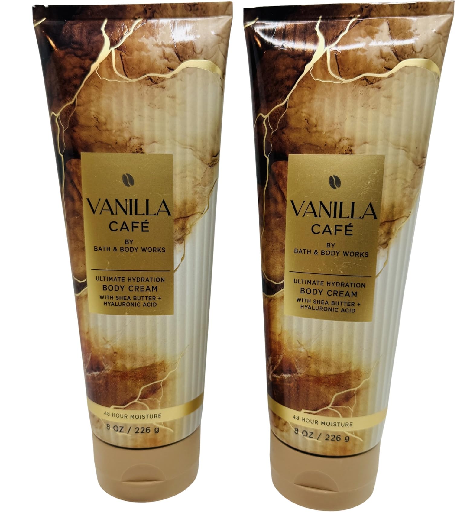 Bath & Body Works Vanilla Café bottle close-up with espresso and vanilla notes for luxuriously hydrated skin