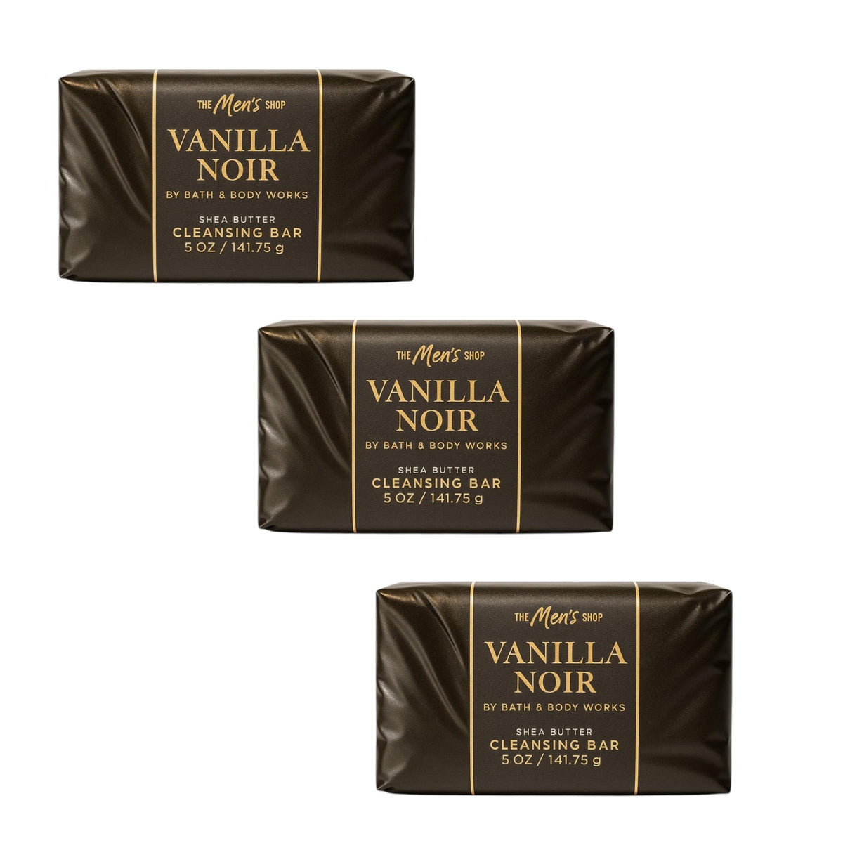 Bath & Body Works Vanilla Noir cleansing bar 3-pack pack-shot highlighting value and scent