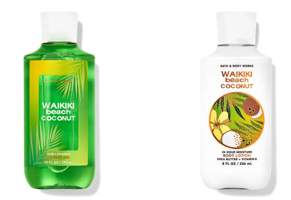 Bath and Body Works Waikiki Beach Coconut gift set bottle for refreshing cleanse with tropical scent