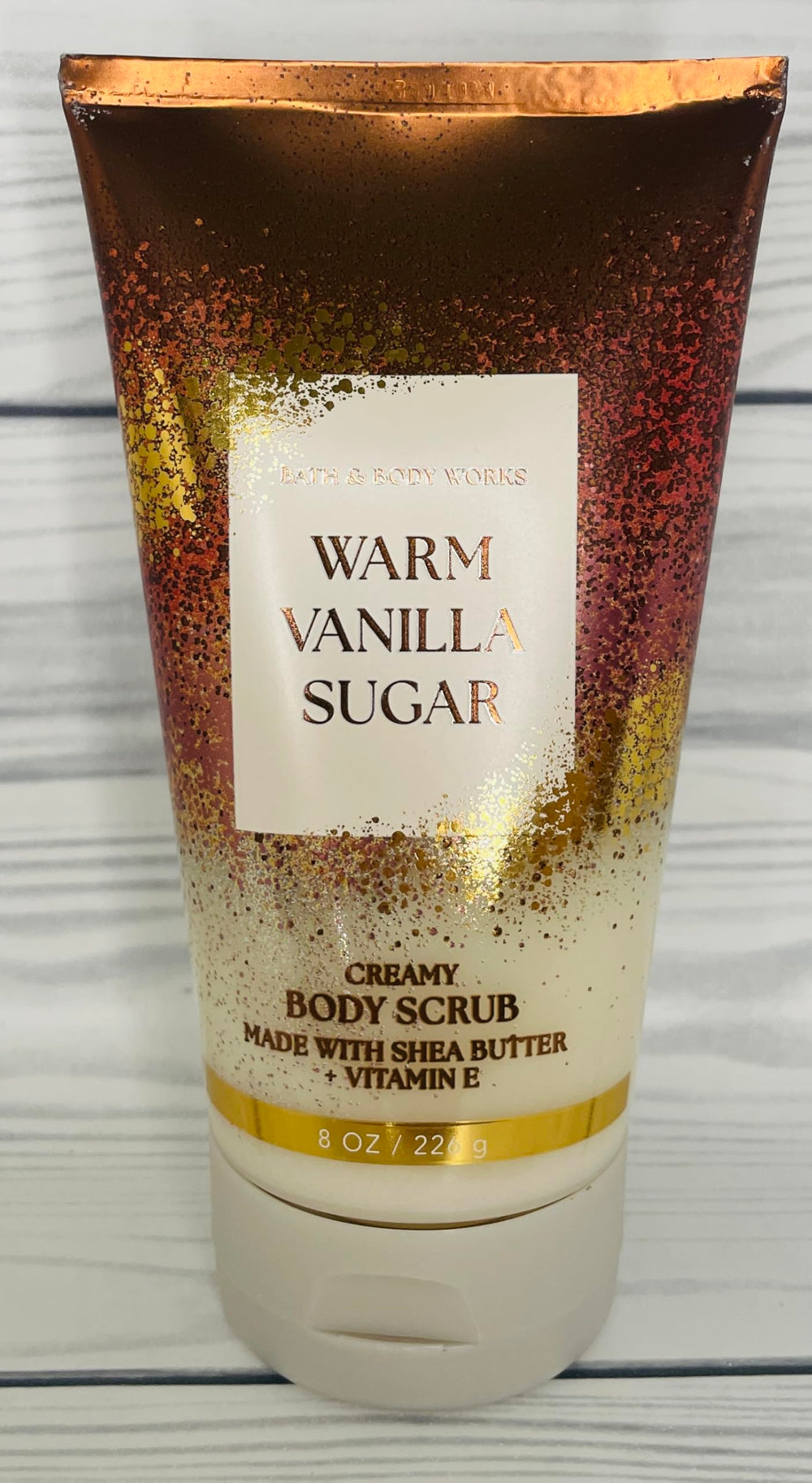 Bath & Body Works Warm Vanilla Sugar body scrub close-up texture showing gentle exfoliation for smoother skin.