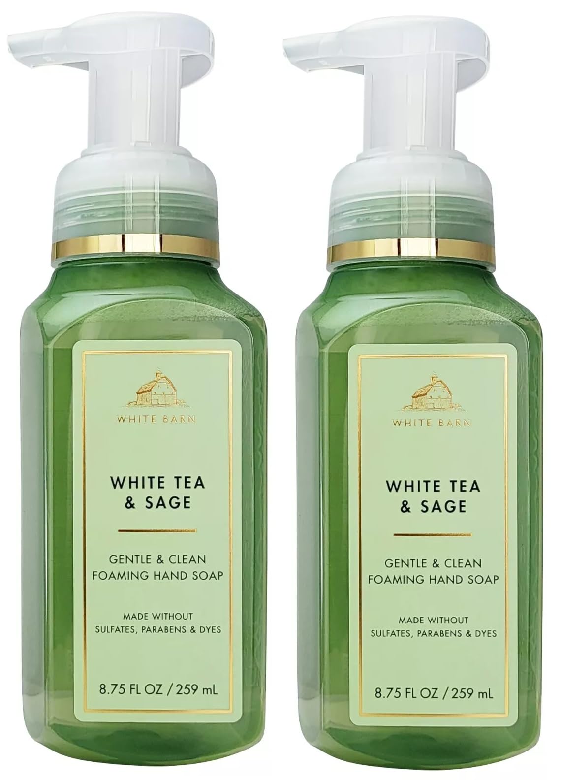 Bath & Body Works White Tea & Sage gentle foaming hand soap two-pack bottles for daily cleansing.