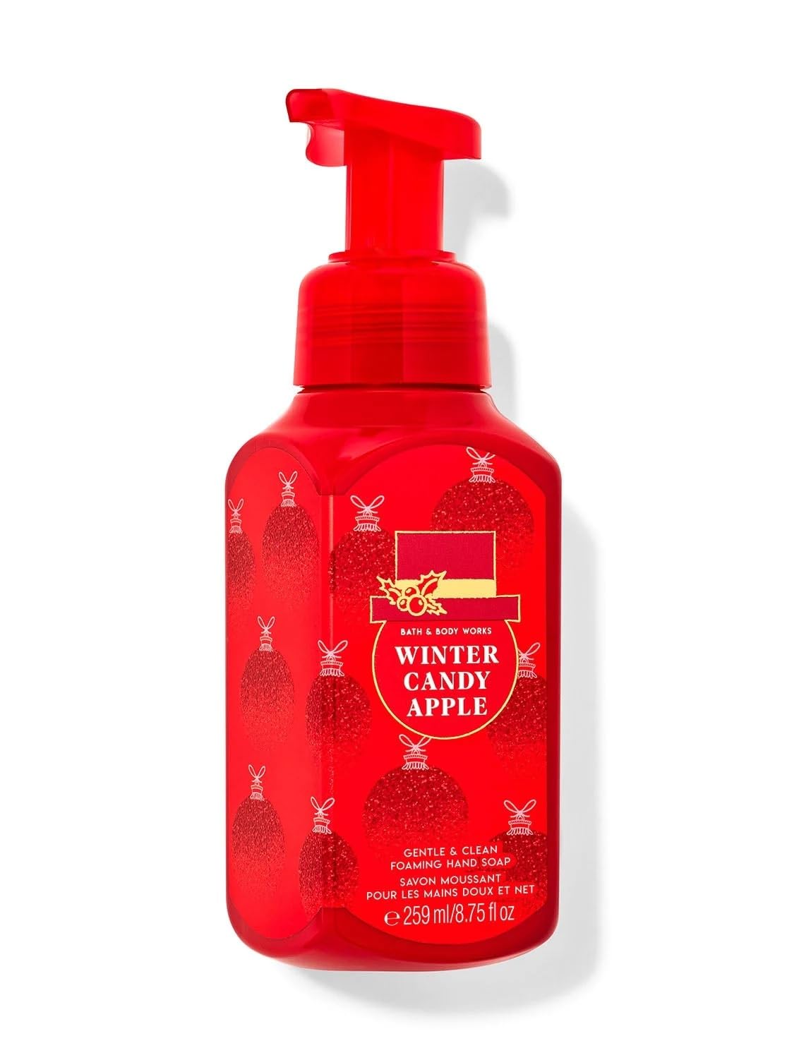 Bath & Body Works Winter Candy Apple foaming soap bottle with festive scent.
