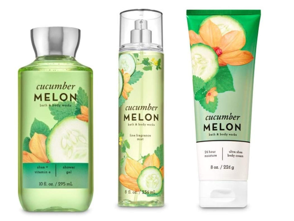 Bath & Body Works Cucumber Melon bundle front label, crisp refreshing scent for daily refreshment.