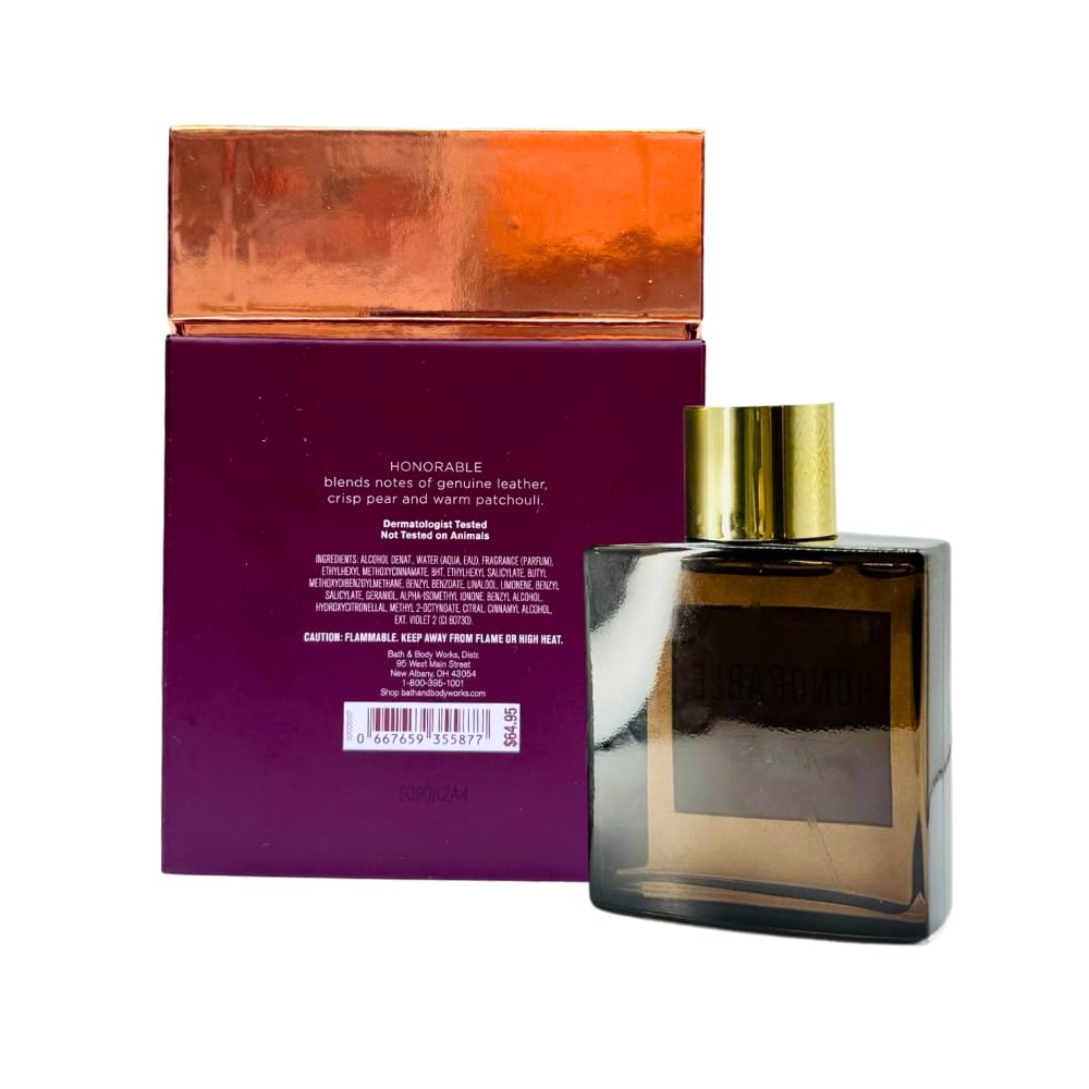 Honorable Cologne close-up showing pear and leather notes for daily use.