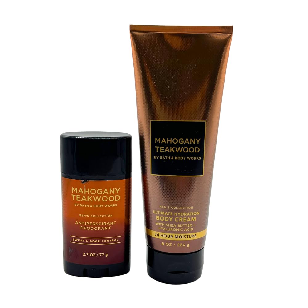 Gift set with red bow featuring Bath & Body Works Mahogany Teakwood for holiday gifting