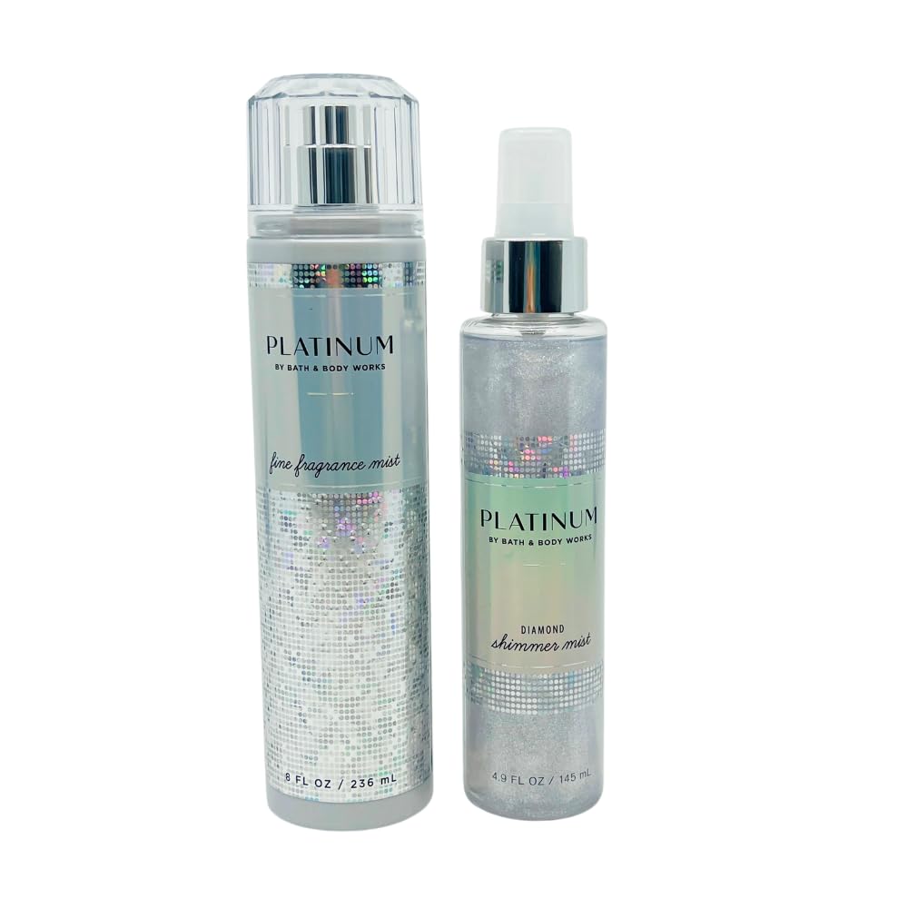 Bath & Body Works Platinum and Diamond gift box with red bow, ready for holidays.