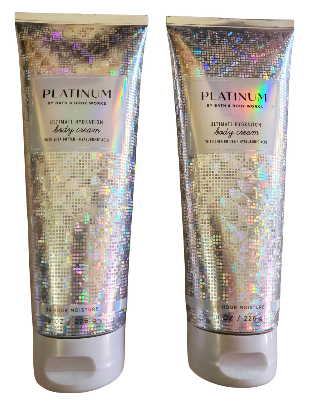 Bath & Body Works Platinum Ultimate Hydration Body Cream bottle in a two-pack, offering silky moisture