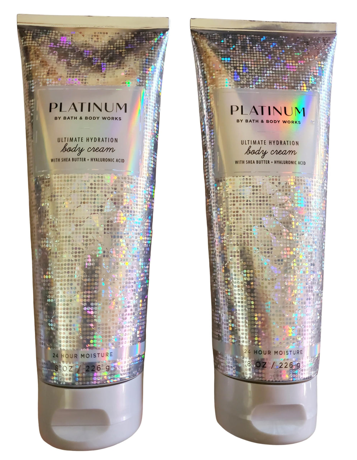 Bath & Body Works Platinum Ultimate Hydration Body Cream bottle in a two-pack, offering silky moisture