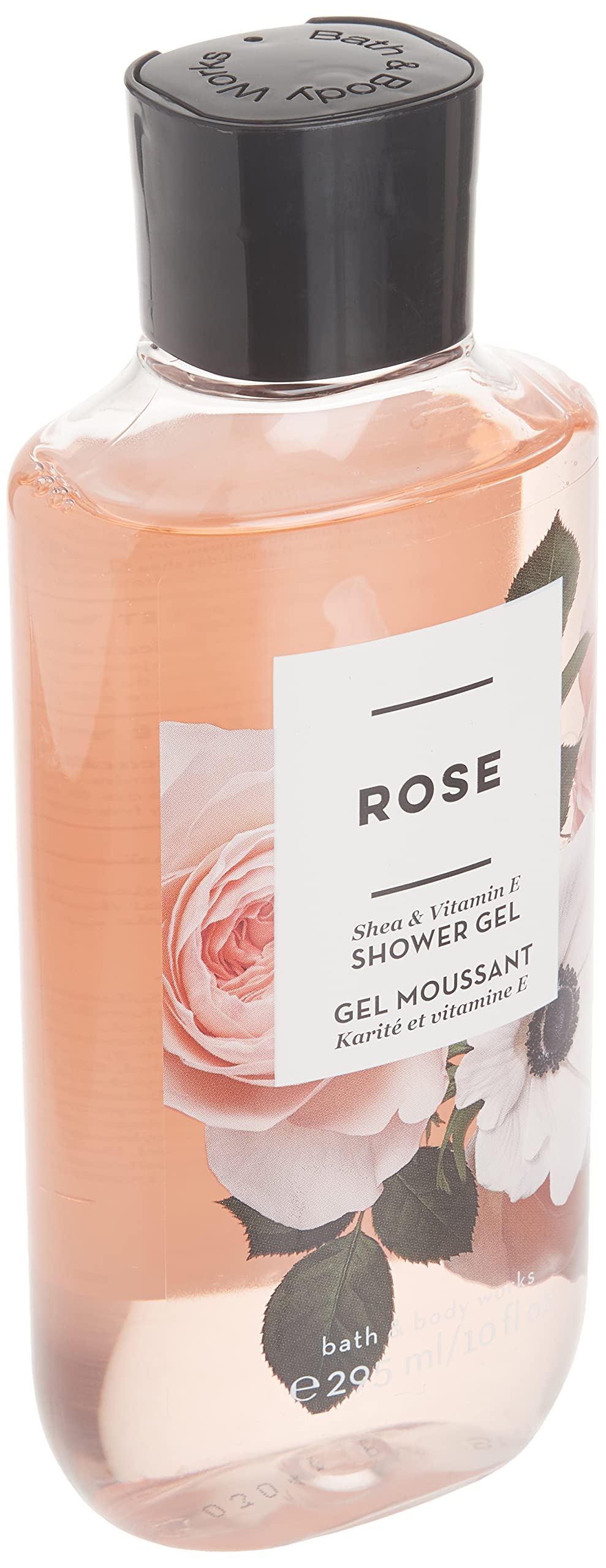 Bath and Body Works Rose Shea and Vitamin E Shower Gel fragrance splash showing rose aroma for cleanse