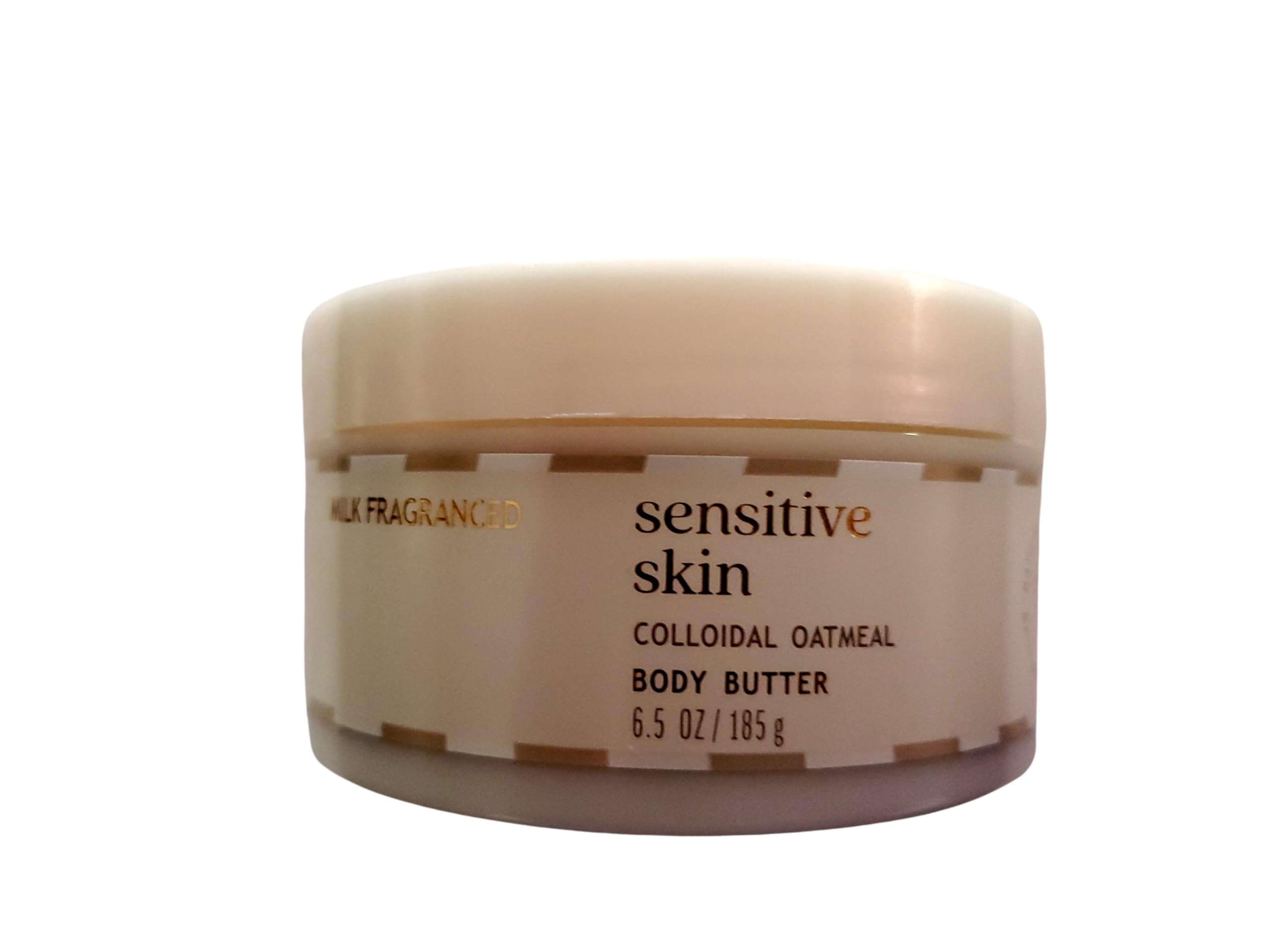 Bath & Body Works Sensitive Skin Milk Fragranced Butter packaging for easy, mess-free dispensing.