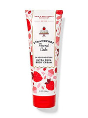 Bath & Body Works Strawberry Pound Cake cream bottle, moisturizing formula for soft, comfortable skin.