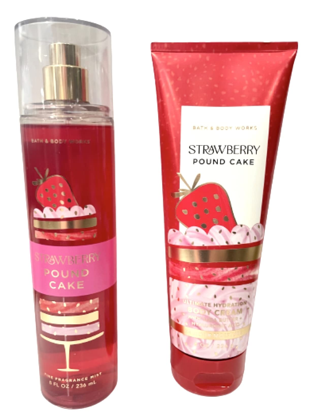 Bath & Body Works Strawberry Pound Cake duo on vanity, ideal for quick morning self-care