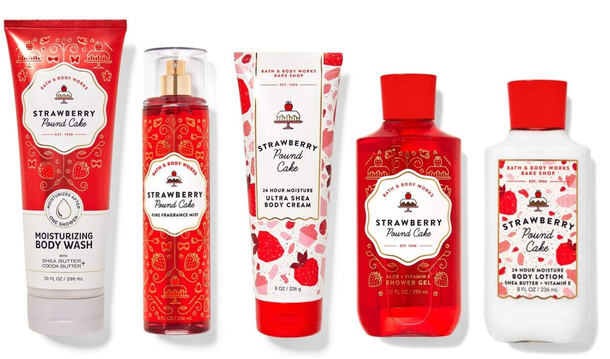 Bath & Body Works Strawberry Pound Cake wash bottle, a sweet scent for daily cleansing.
