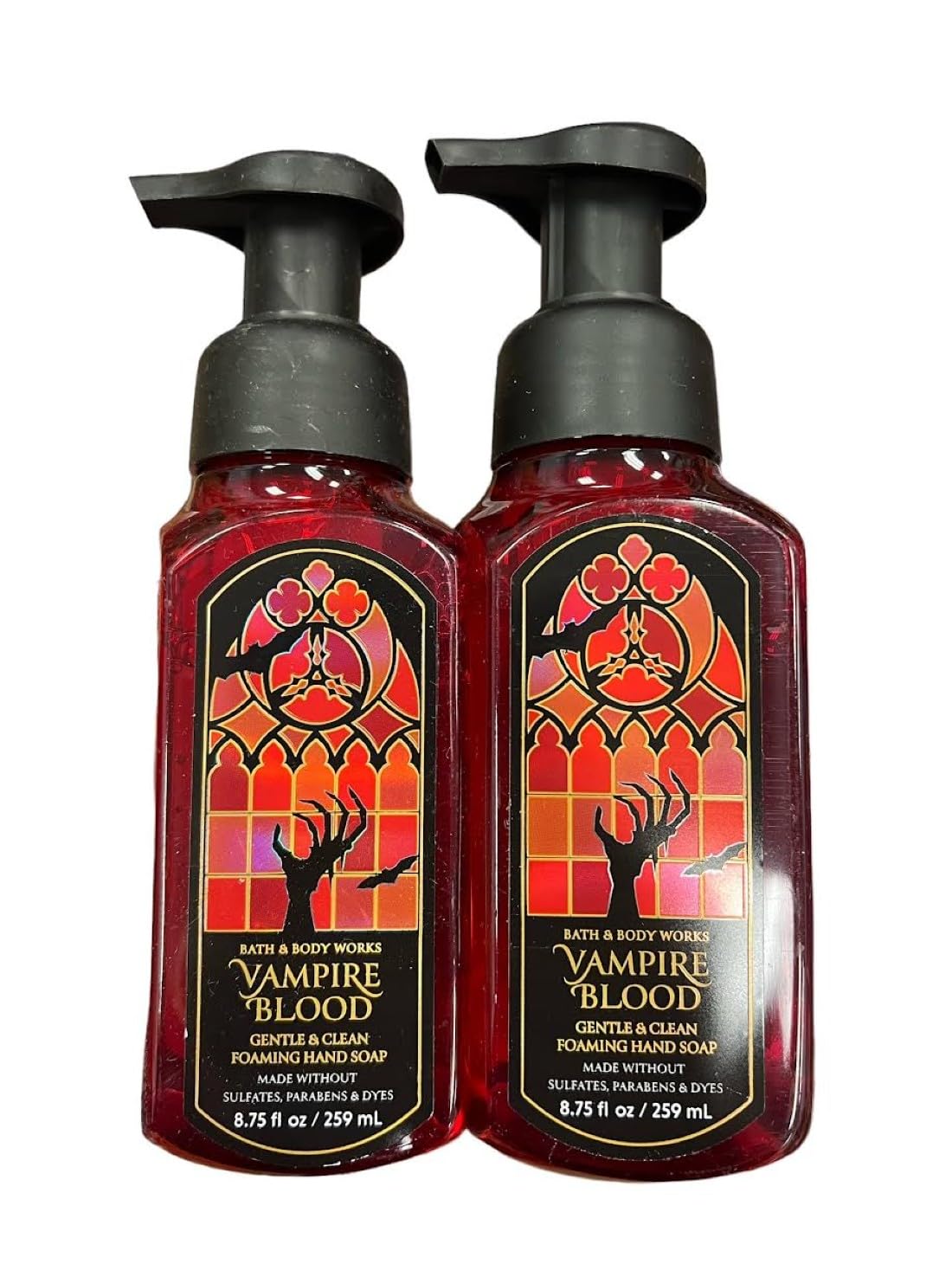 Bath & Body Works Vampire Blood foaming hand soap 2-pack bottle artwork for seasonal design.