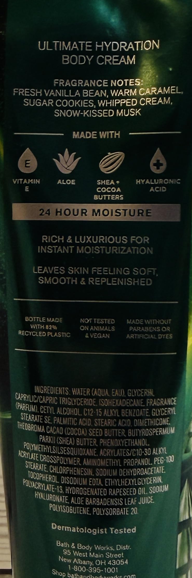 Bath and Body Works Vanilla Bean Noel hydration closeup shows creamy texture