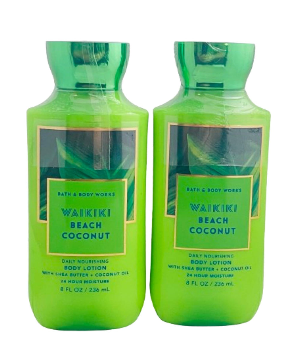 Bath and Body Works Waikiki Coconut lotion bottle, 8 oz, for daily tropical hydration.