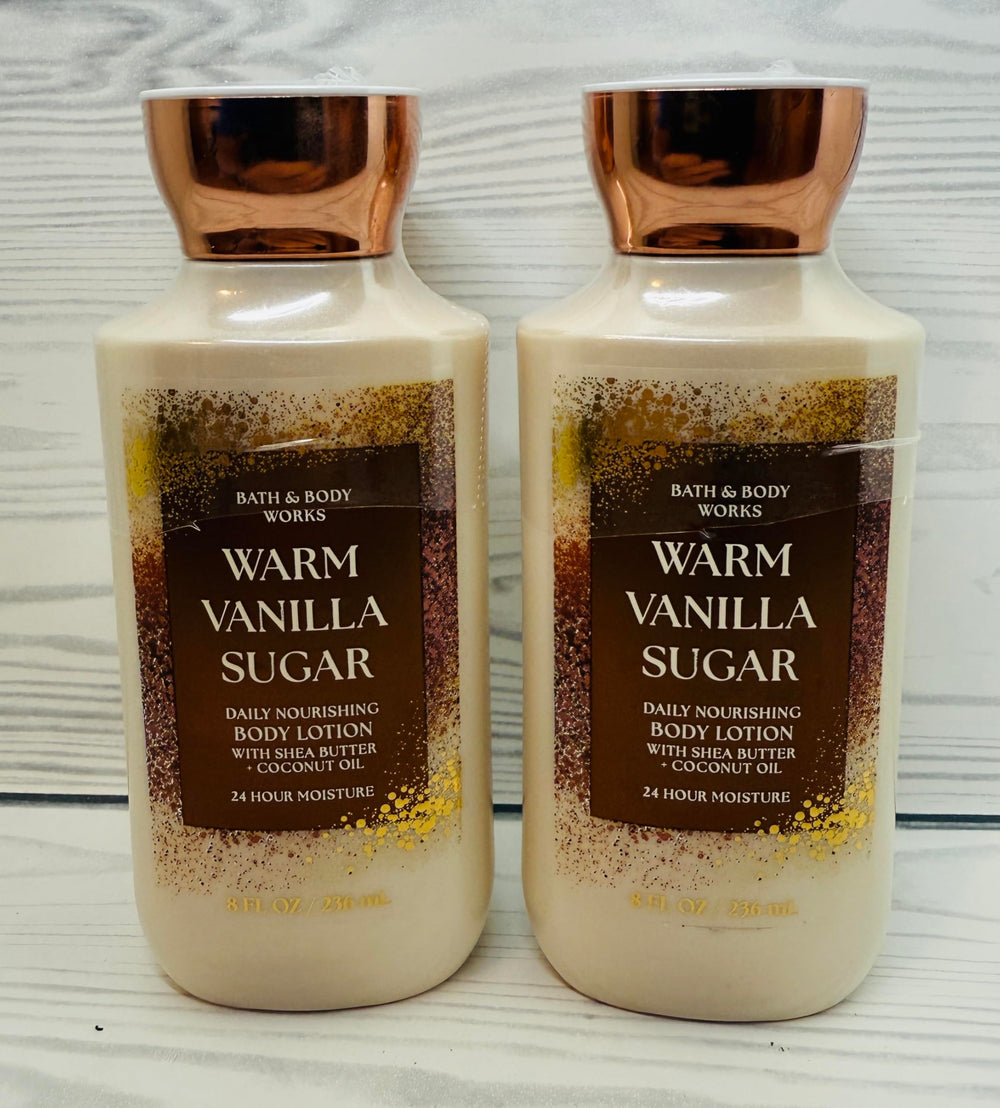 Bath & Body Works Warm Vanilla Sugar lotion texture close-up showing creamy formula.