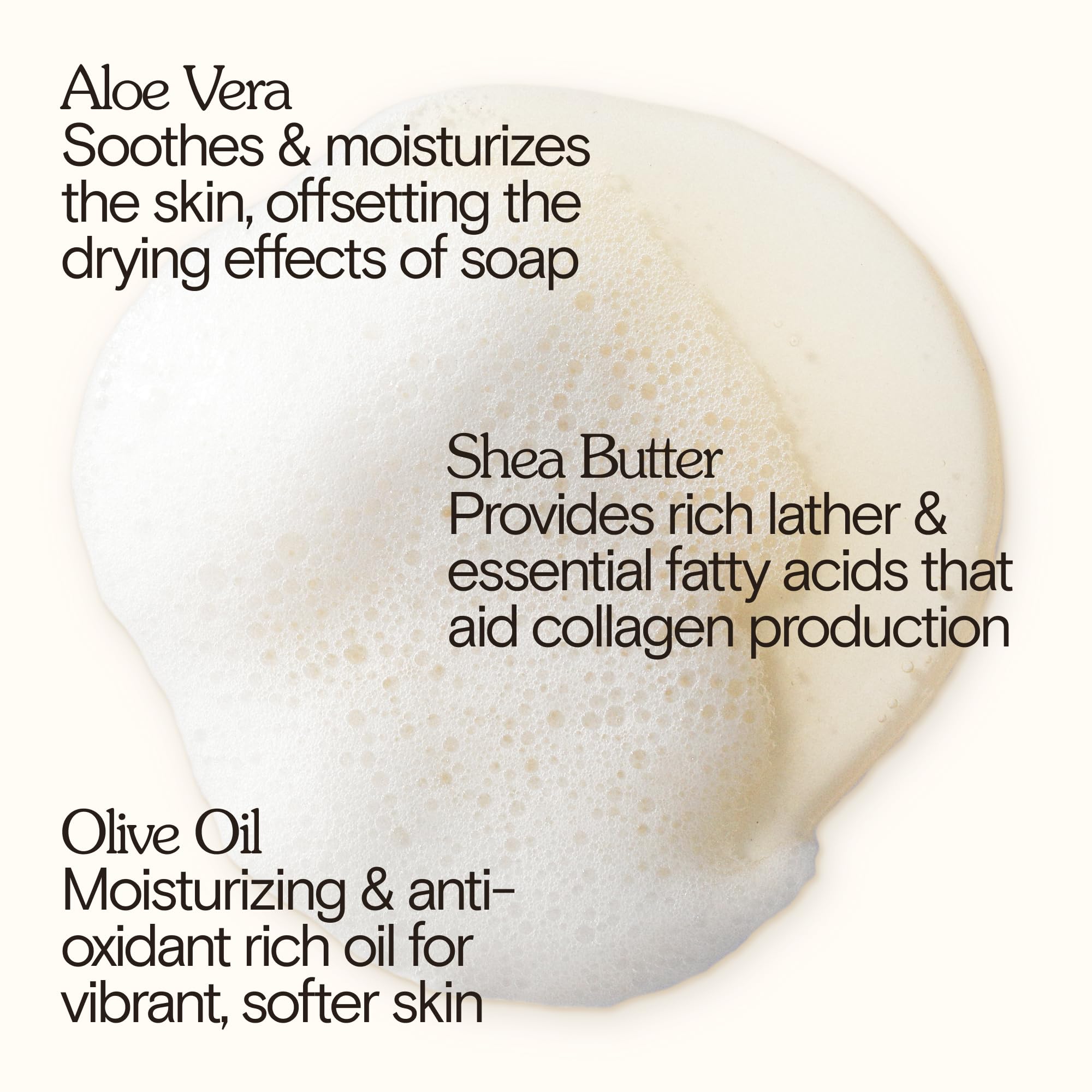 Bathing Culture ingredients close-up with aloe, shea, olive oil for nourishment