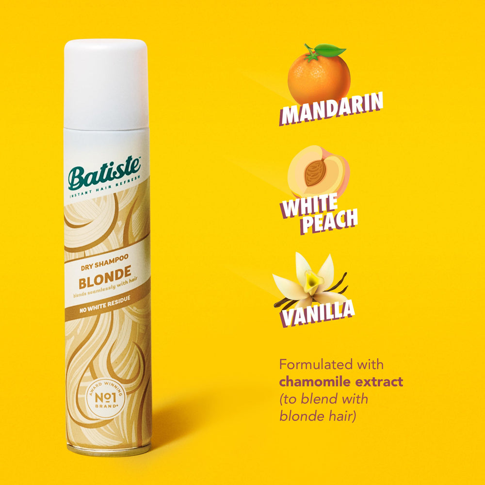 Batiste Brilliant Blonde spray at a distance of 12 inches for even coverage.