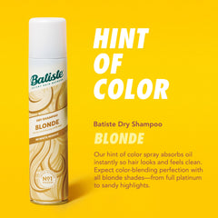 Batiste Brilliant Blonde spray nozzle applying product for a quick root refresh.